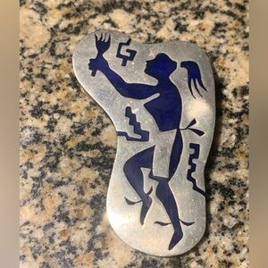 Hopi Style Sterling Overlay Pendant Brooch on Blue Plexiglass ~ 24.63 grams